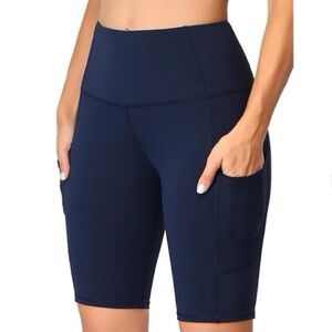 Oalka Navy Blue High Waisted Side Pockets Yoga Running Athleisure Shorts XXL NWT